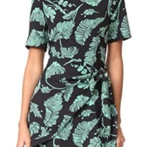 Cinq à Sept A-Line Black Leaf Print Faux Wrap Dress | size 6